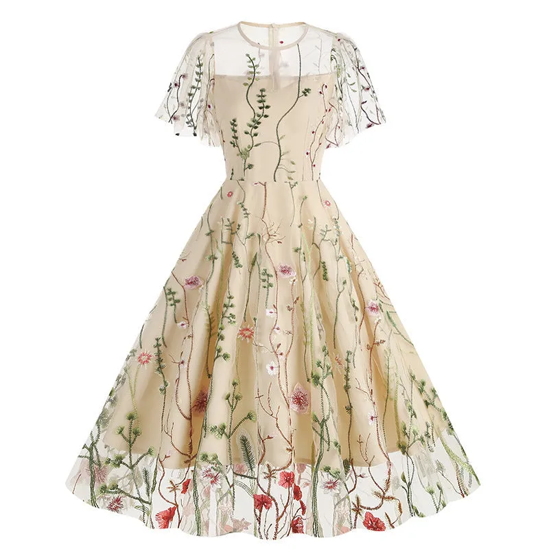 New 1950s Floral Patchwork Lace Dress