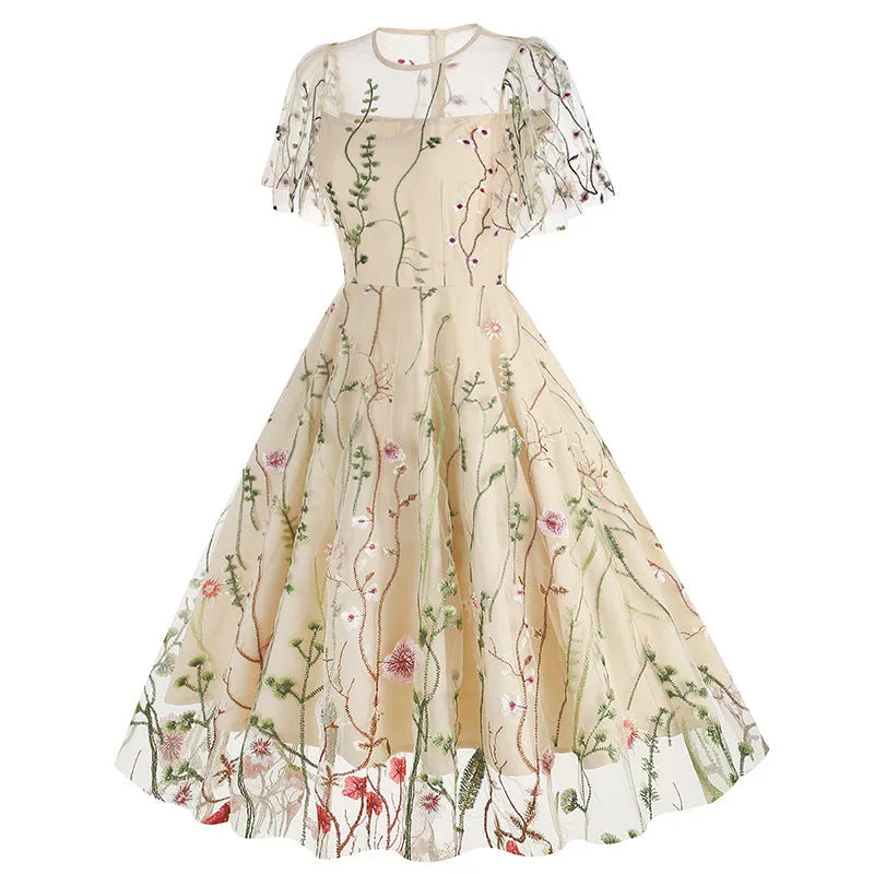 New 1950s Floral Patchwork Lace Dress