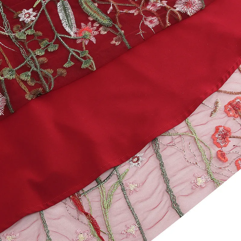 New 1950s Floral Patchwork Lace Dress
