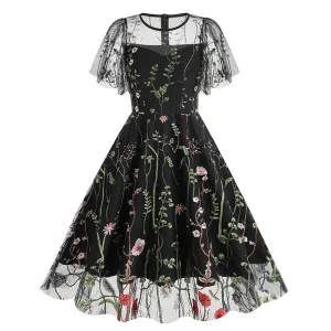New 1950s Floral Patchwork Lace Dress