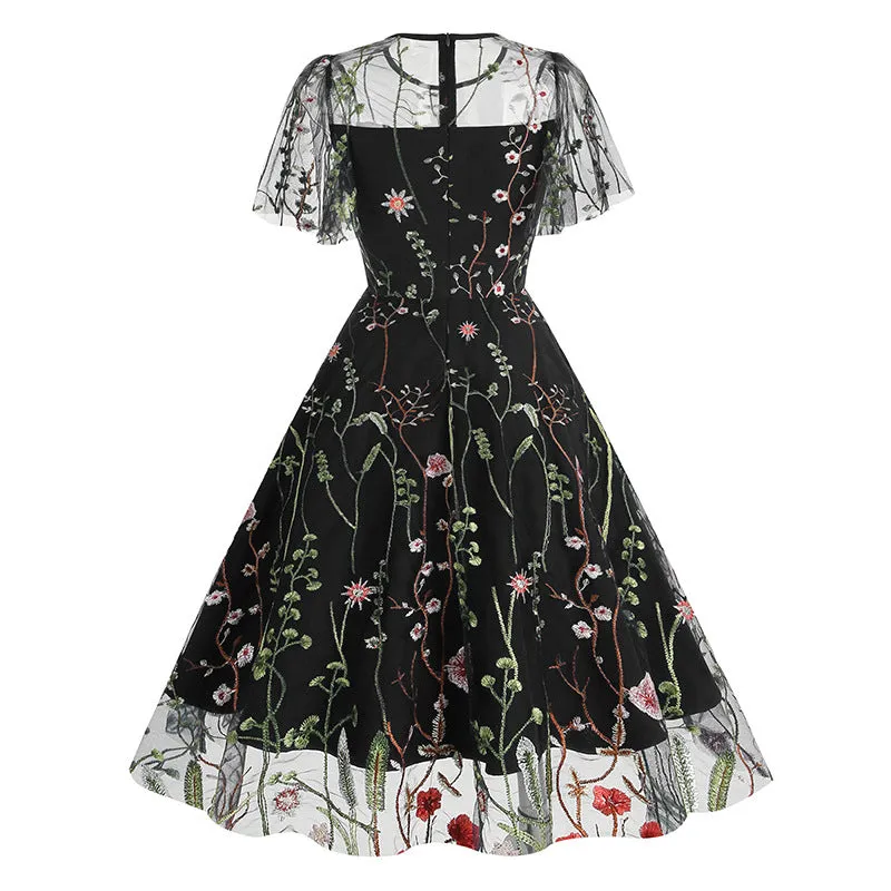 New 1950s Floral Patchwork Lace Dress