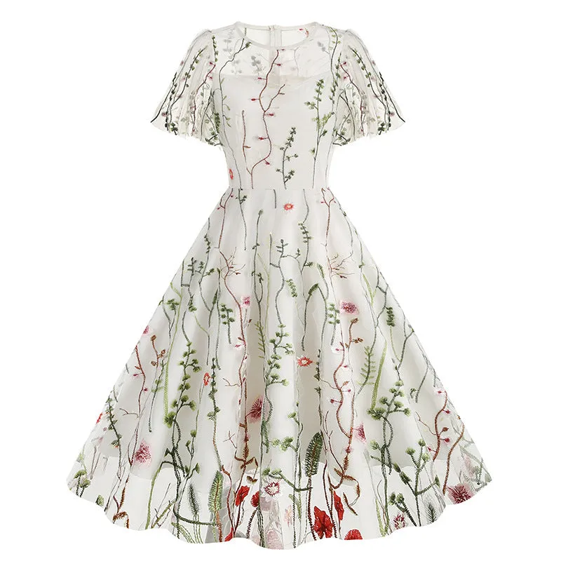 New 1950s Floral Patchwork Lace Dress