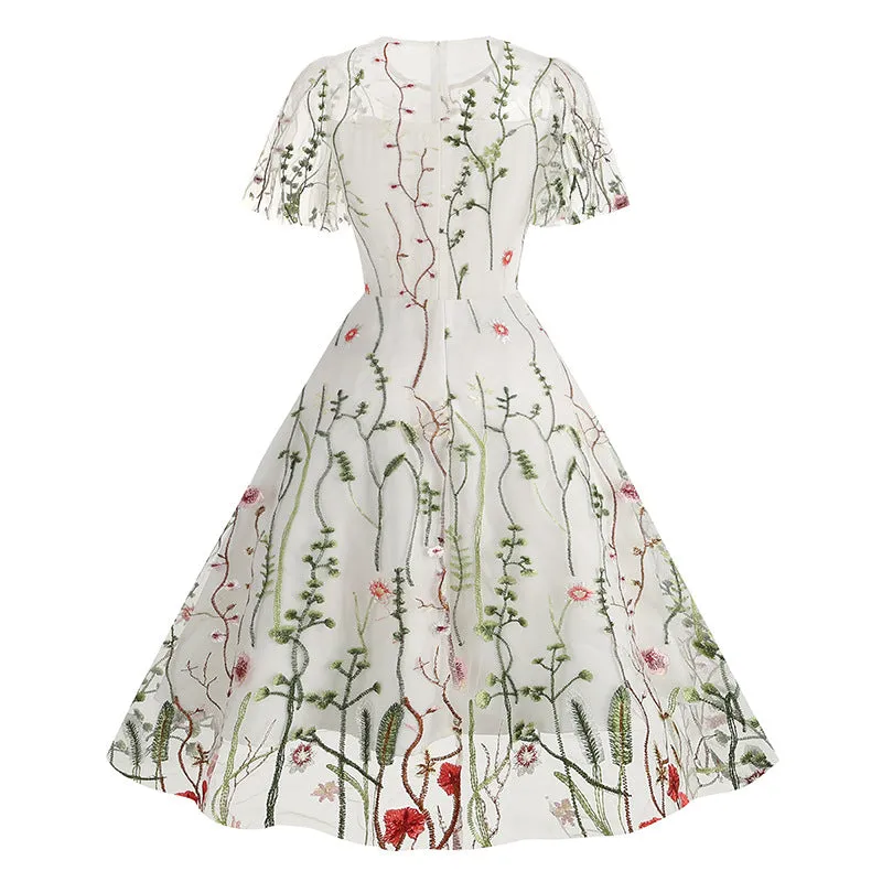 New 1950s Floral Patchwork Lace Dress
