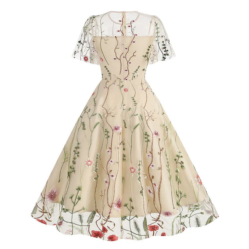 New 1950s Floral Patchwork Lace Dress