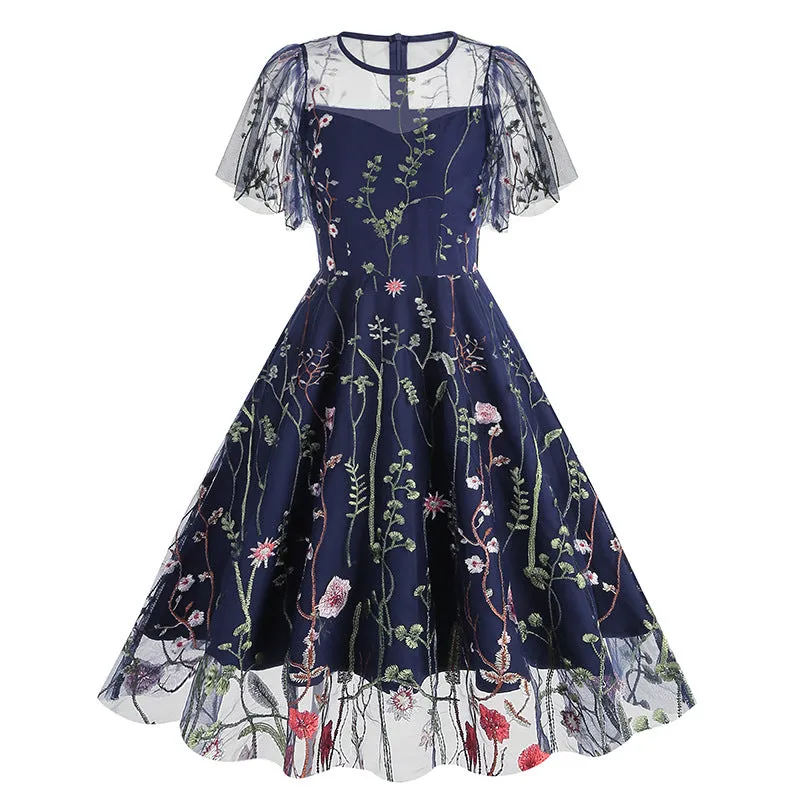 New 1950s Floral Patchwork Lace Dress