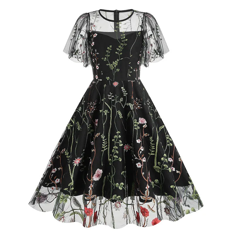 New 1950s Floral Patchwork Lace Dress