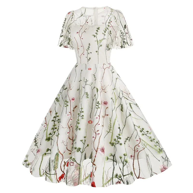 New 1950s Floral Patchwork Lace Dress