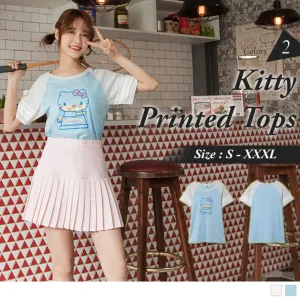ORANGEBEAR SHORT SLEEVE KITTY CONTRAST TOPS