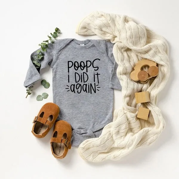 Poops I Did It Again Baby Long Sleeve Onesie