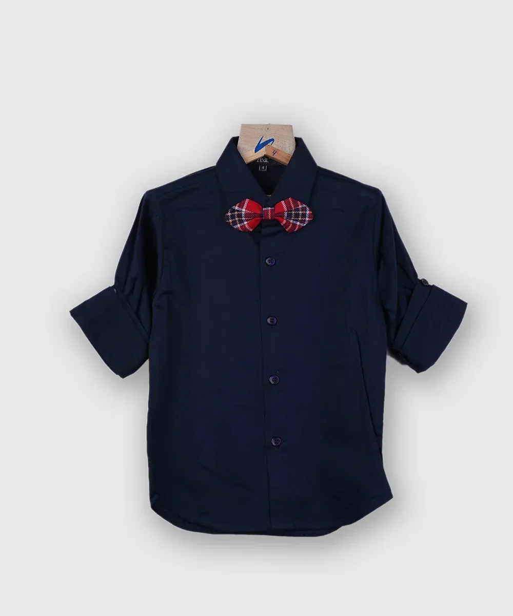 Red Checkered Party Wear Waist Coat Set with Navy Shirt for Boys