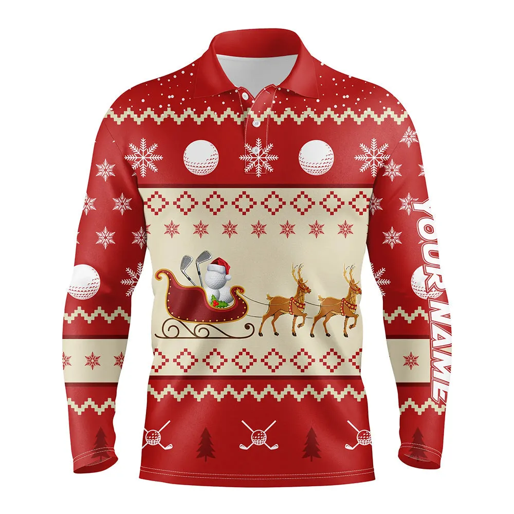Reindeer Christmas Golf Mens Polo Shirt Customized Red Winter Golf Shirts For Men Xmas Golf Gifts