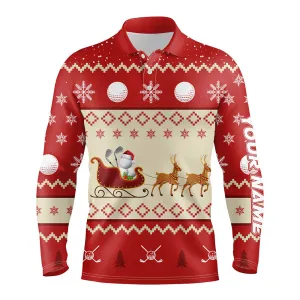 Reindeer Christmas Golf Mens Polo Shirt Customized Red Winter Golf Shirts For Men Xmas Golf Gifts