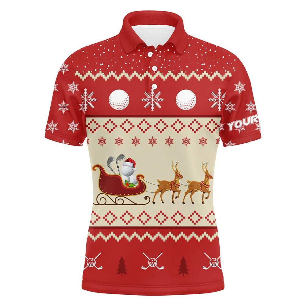 Reindeer Christmas Golf Mens Polo Shirt Customized Red Winter Golf Shirts For Men Xmas Golf Gifts