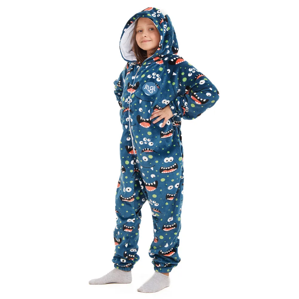 Snuggs Kids Blanket Onesie Blue monster Onesie