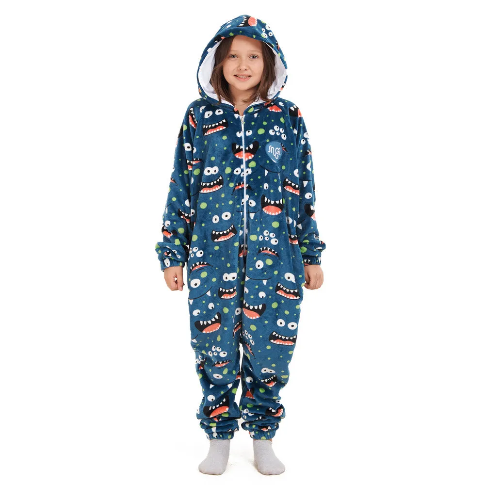 Snuggs Kids Blanket Onesie Blue monster Onesie