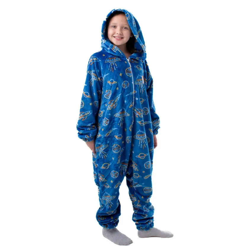 Snuggs Kids Blanket Onesie Royal Blue Space