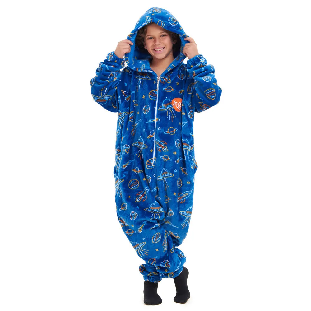 Snuggs Kids Blanket Onesie Royal Blue Space