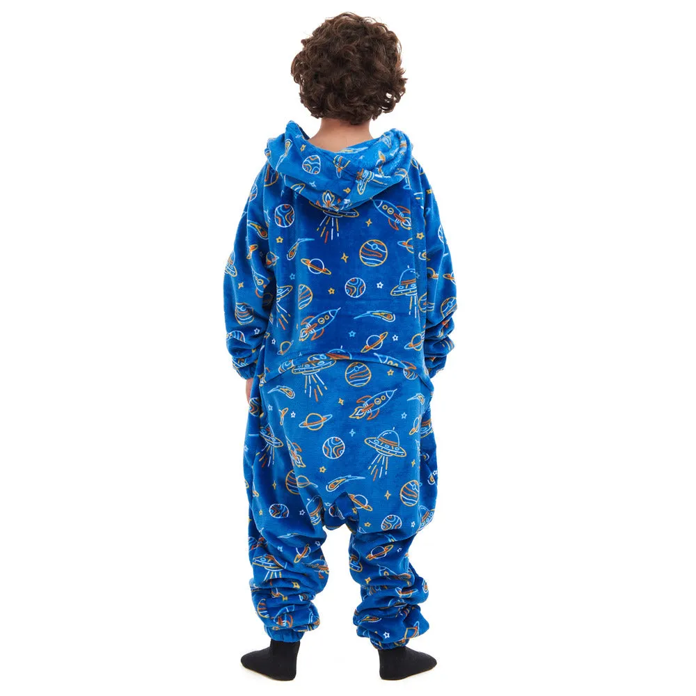 Snuggs Kids Blanket Onesie Royal Blue Space