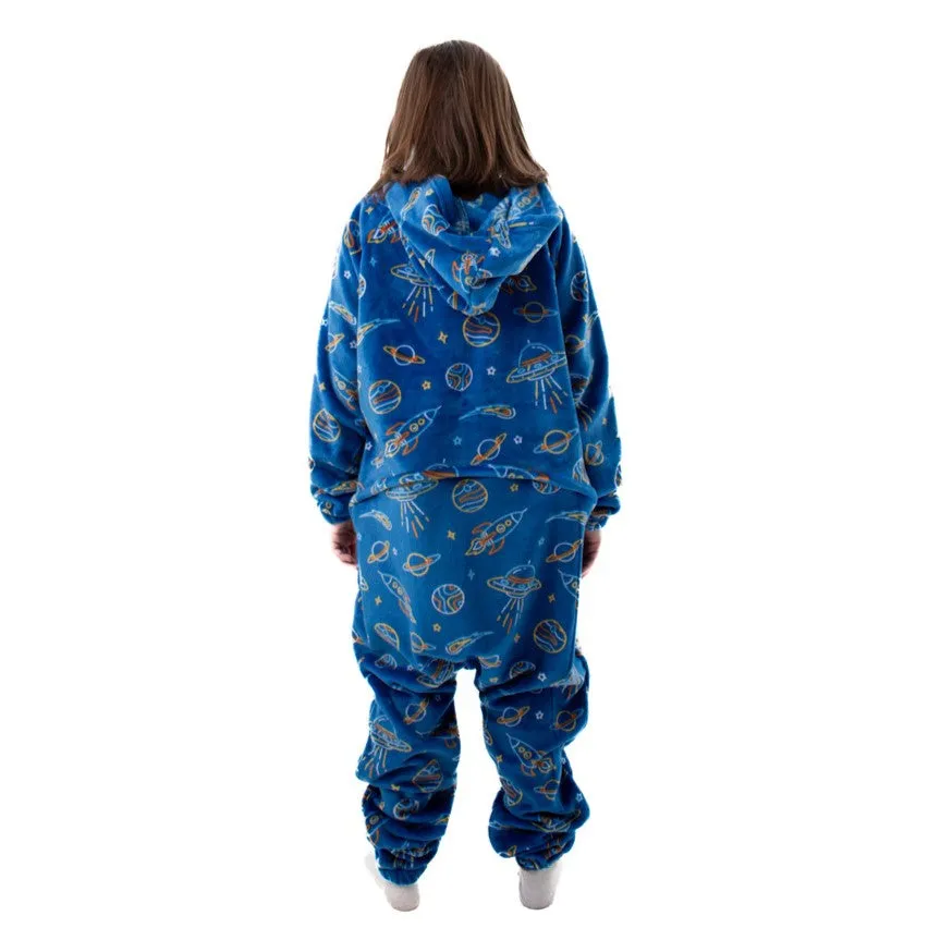 Snuggs Kids Blanket Onesie Royal Blue Space