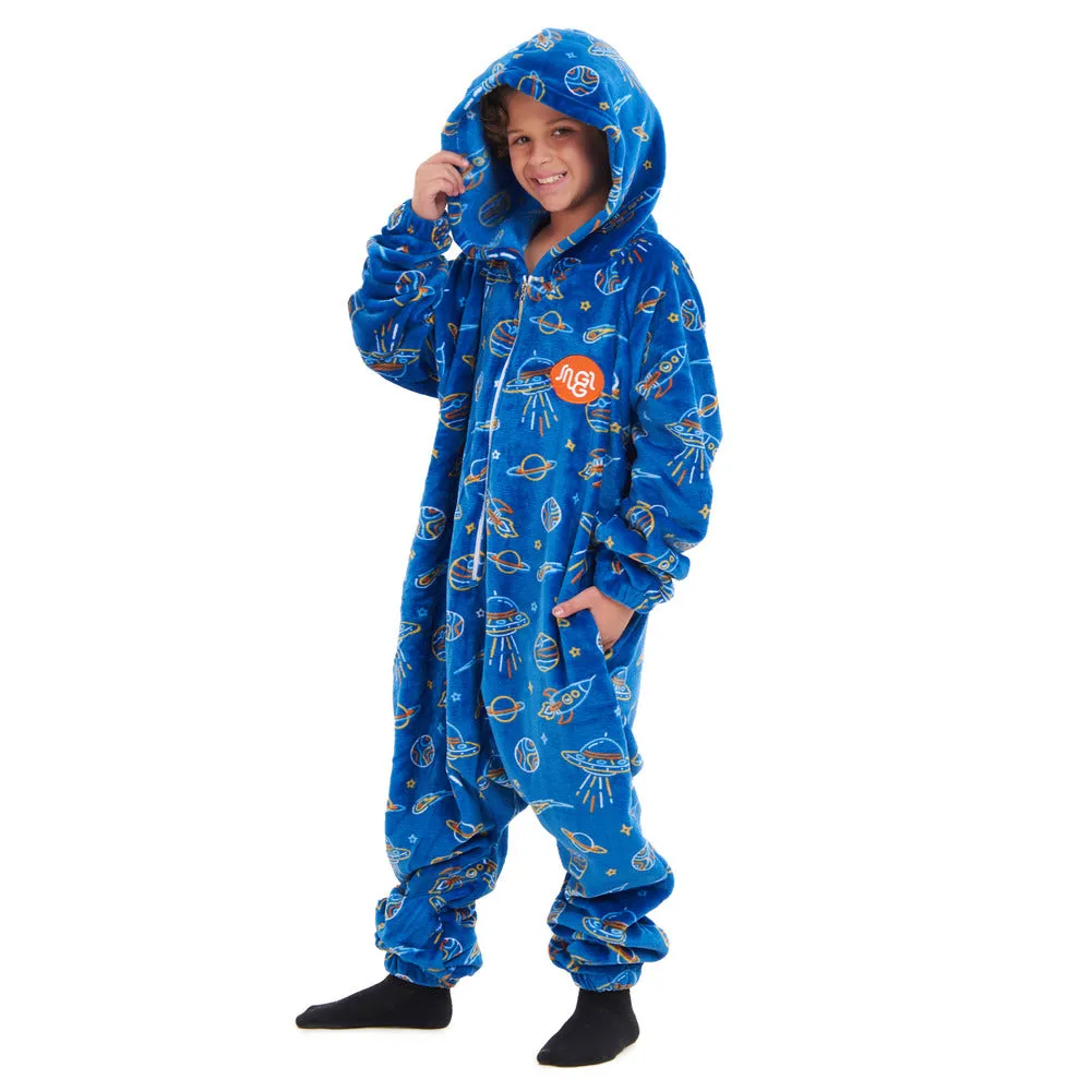 Snuggs Kids Blanket Onesie Royal Blue Space