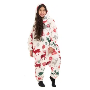 Snuggs Kids Blanket Onesie White Christmas Deer