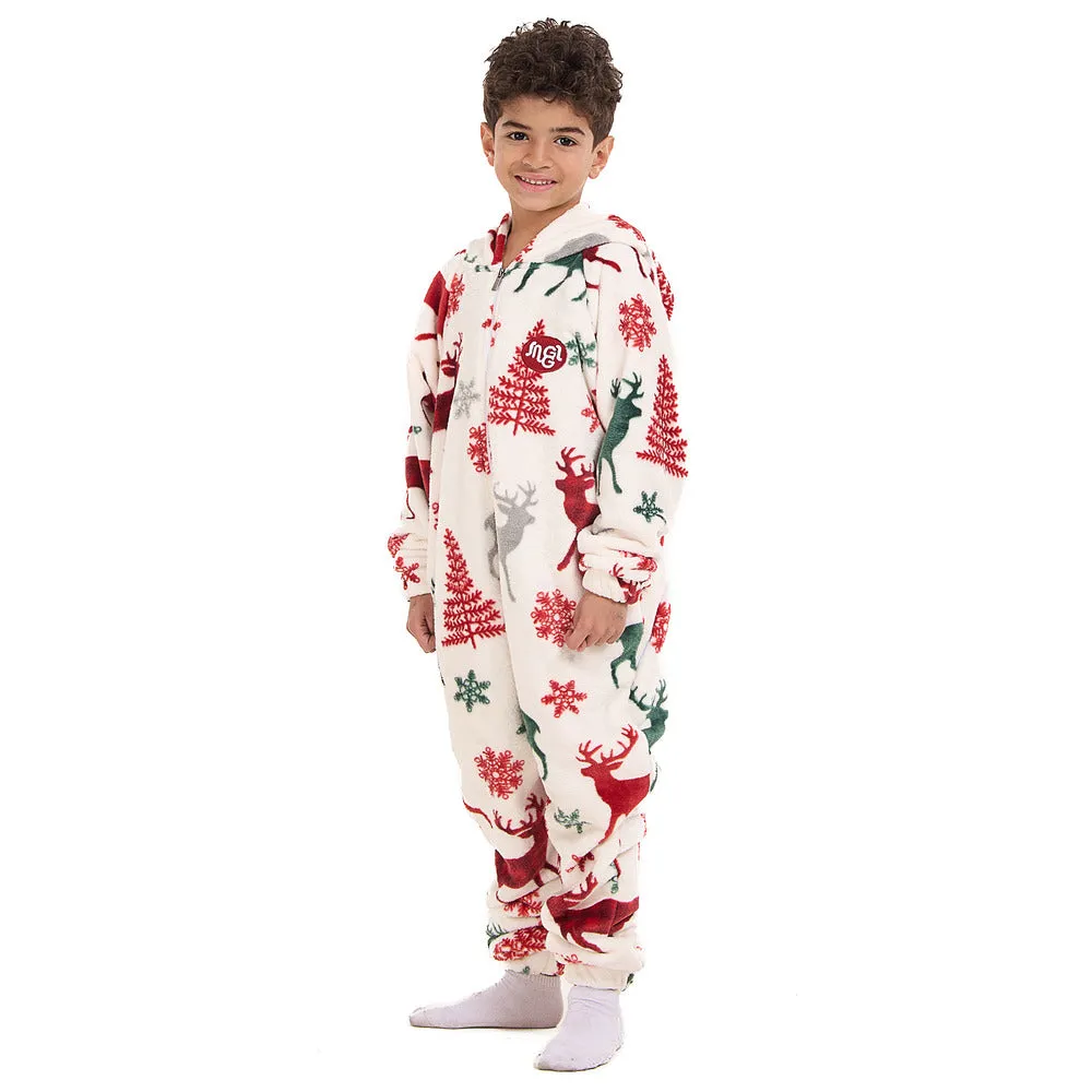 Snuggs Kids Blanket Onesie White Christmas Deer