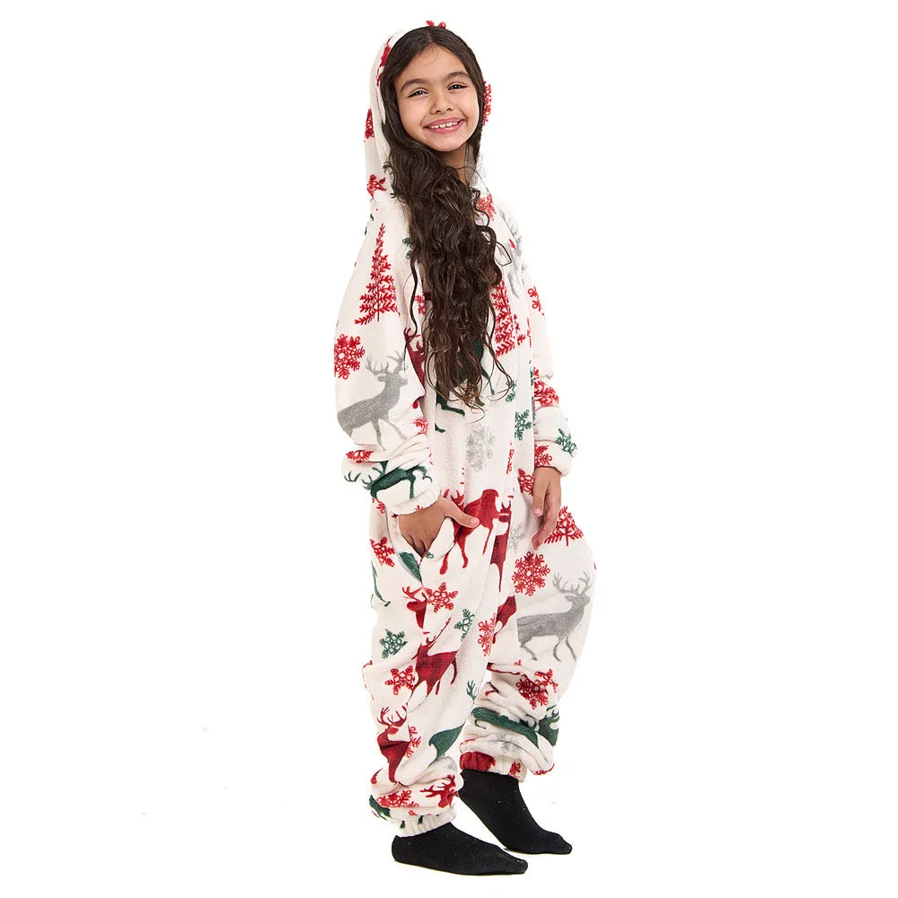 Snuggs Kids Blanket Onesie White Christmas Deer