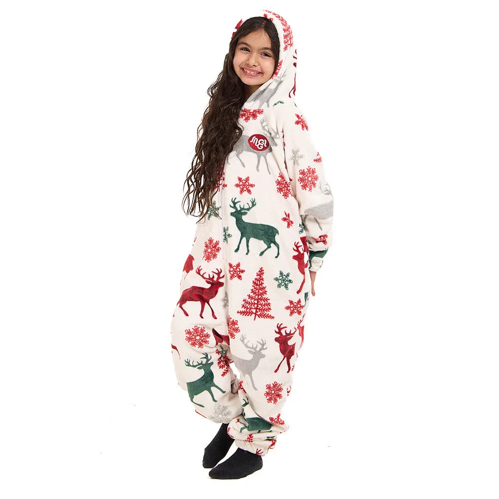 Snuggs Kids Blanket Onesie White Christmas Deer