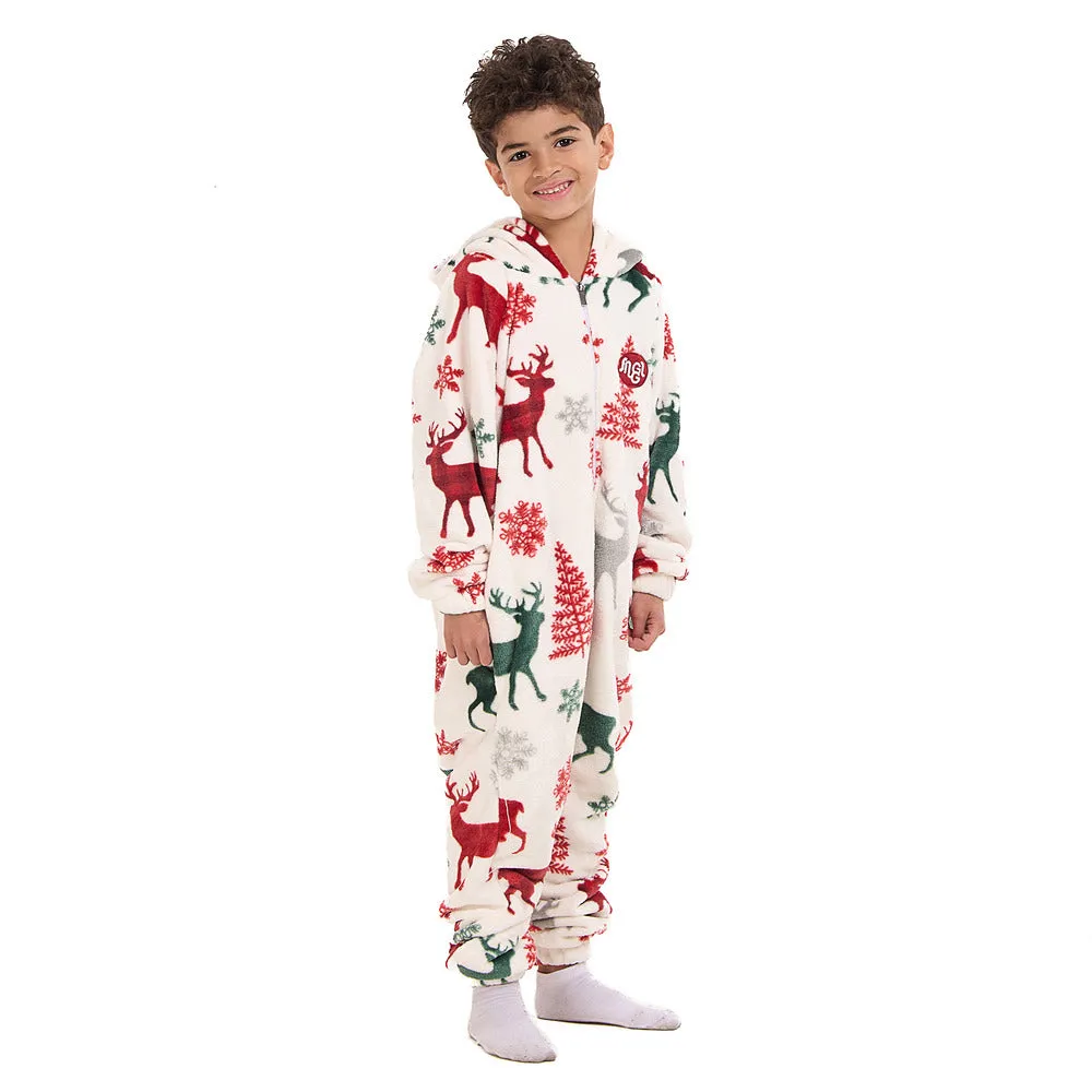 Snuggs Kids Blanket Onesie White Christmas Deer