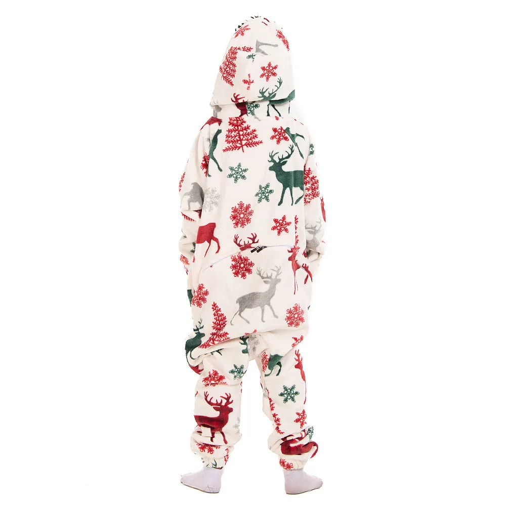 Snuggs Kids Blanket Onesie White Christmas Deer