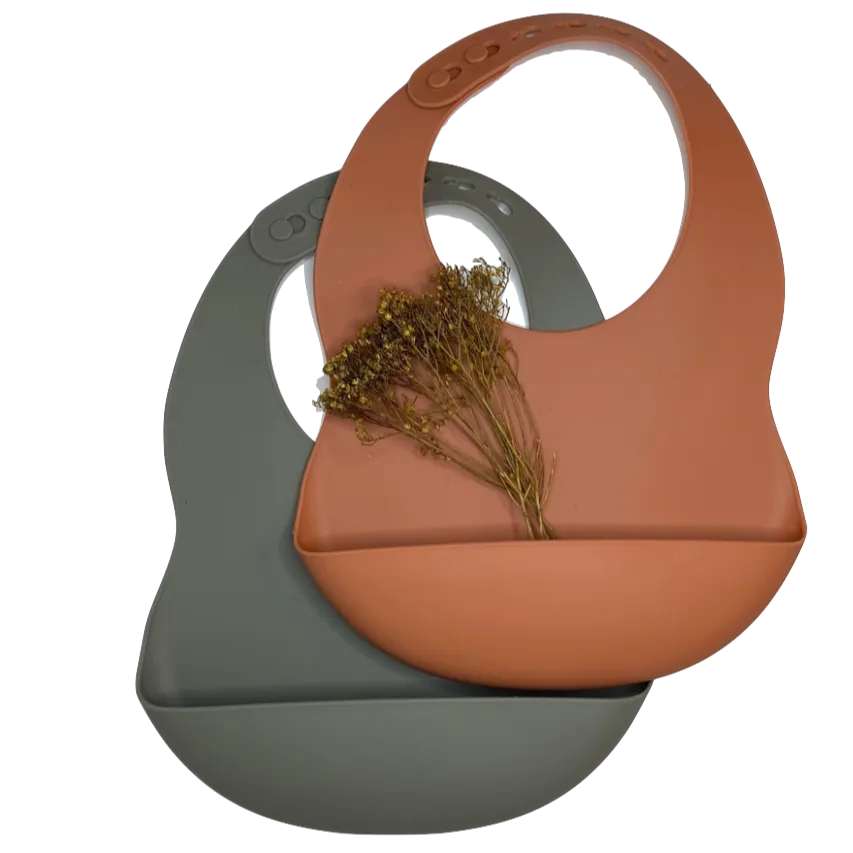 Stroller Society - Silicone Bibs Set in Sage/Spiced Pumpkin