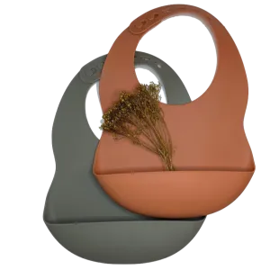 Stroller Society - Silicone Bibs Set in Sage/Spiced Pumpkin