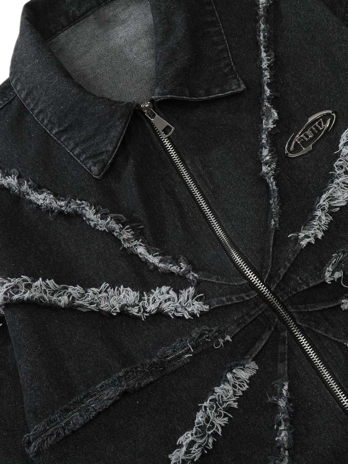 Thesupermade Heavy Raw Edge Zip Up Denim Jacket