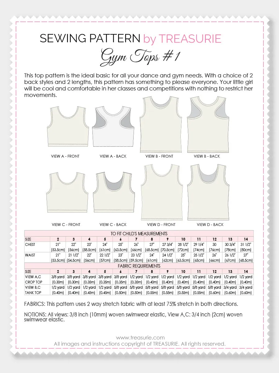 Tops Pattern - Girls Gym & Dance #1 (S503)