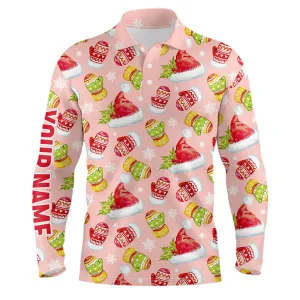 Watercolor Pink Christmas Golf Mens Polo Shirt Personalized Funny Golf Shirts For Men Golf Gifts