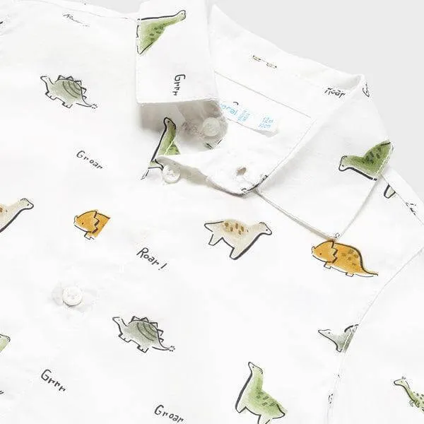WHITE SHORT SLEEVE PRINT SHIRT FOR BABY BOYS