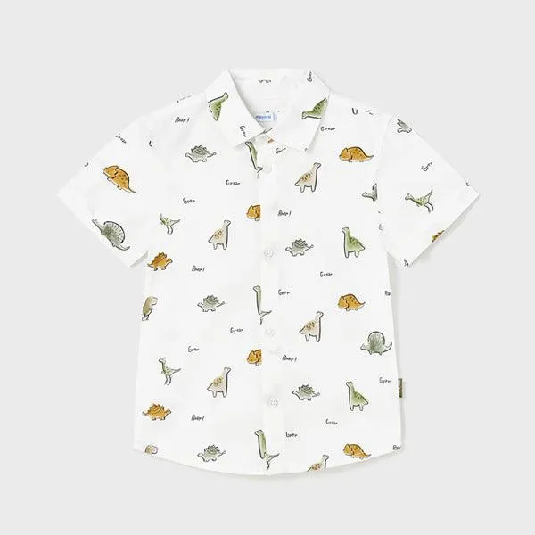 WHITE SHORT SLEEVE PRINT SHIRT FOR BABY BOYS